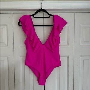 SHEIN Women’s Hot Pink Ruffle One Piece Bathing Suit Size Large